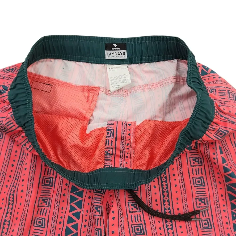 Rip Curl LayDays Board Shorts Mens Medium Pink Tribal Geometric Swim Trunks